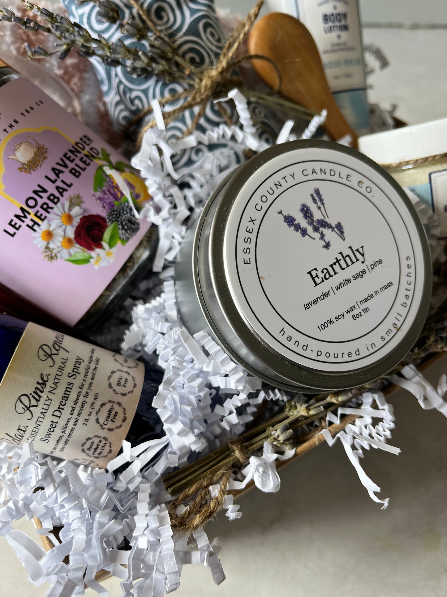 "Close-up of Pine/Sage/Lavender Candle from Essex County Candle Co., Beverly MA"