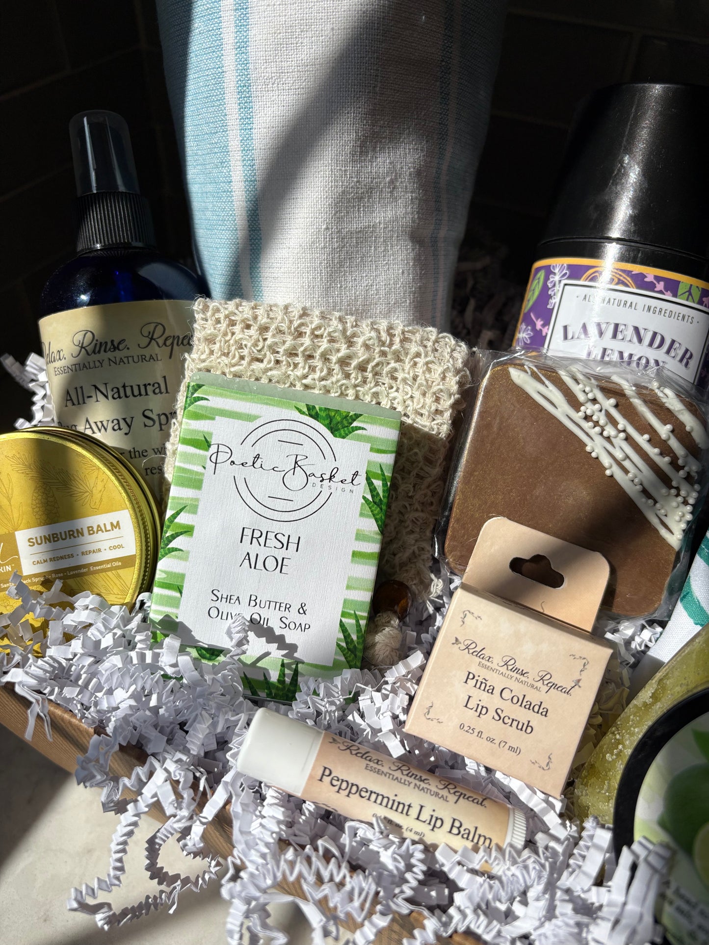 "Close-up of Aloe Soap Bar and Key Lime Sea Scrub from Ipswich Bay Soap Co., Ipswich MA"
